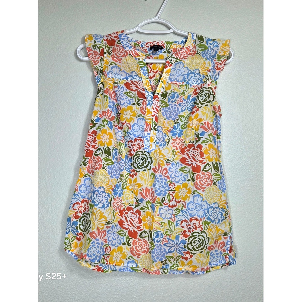 Talbots Kids XS Floral Sleeveless Blouse Ruffle Shoulder Split Neck Multicolor